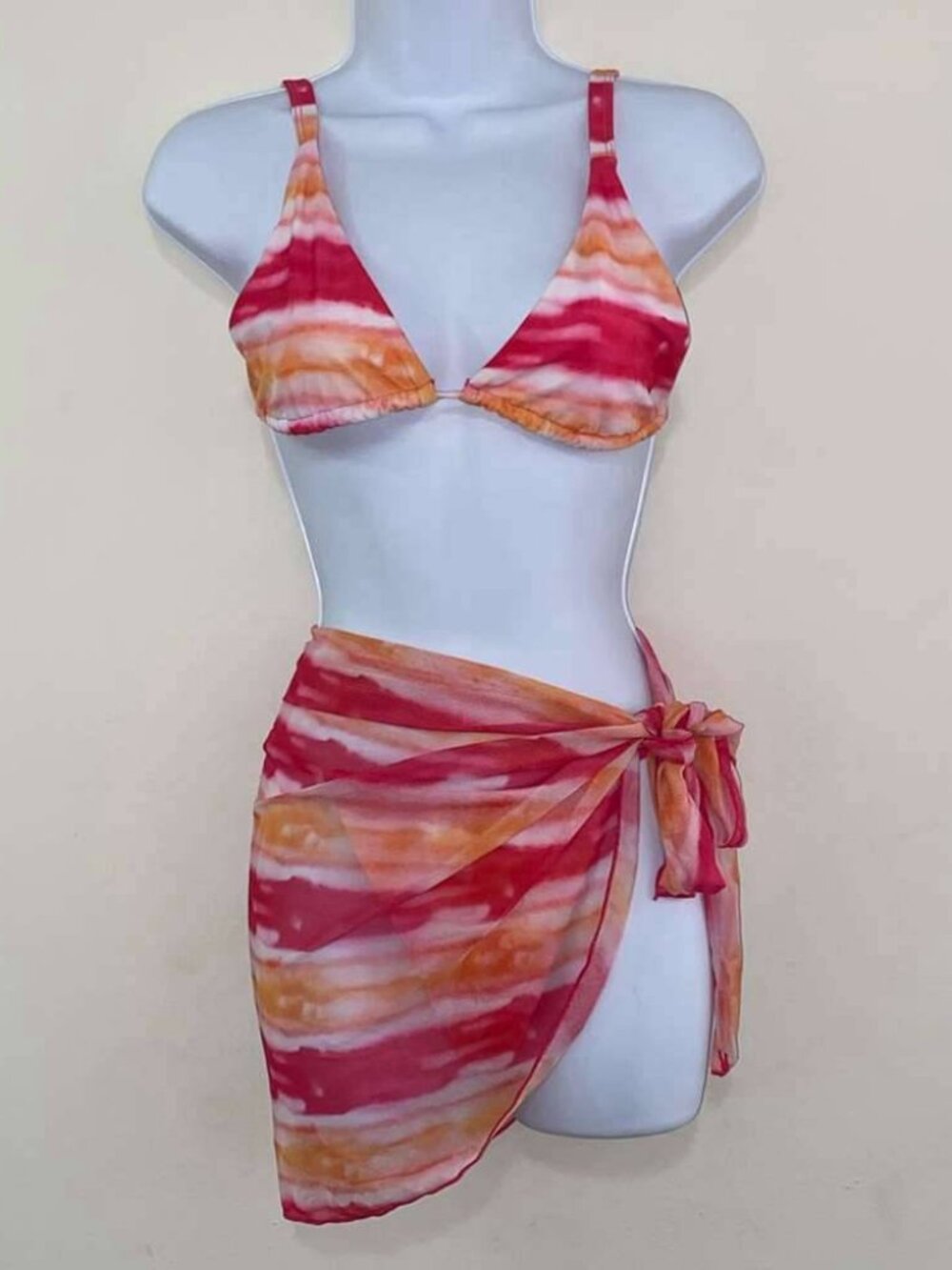 Red Orange Tie‑Dye Triangle Bikini Two Piece Bathing Suit